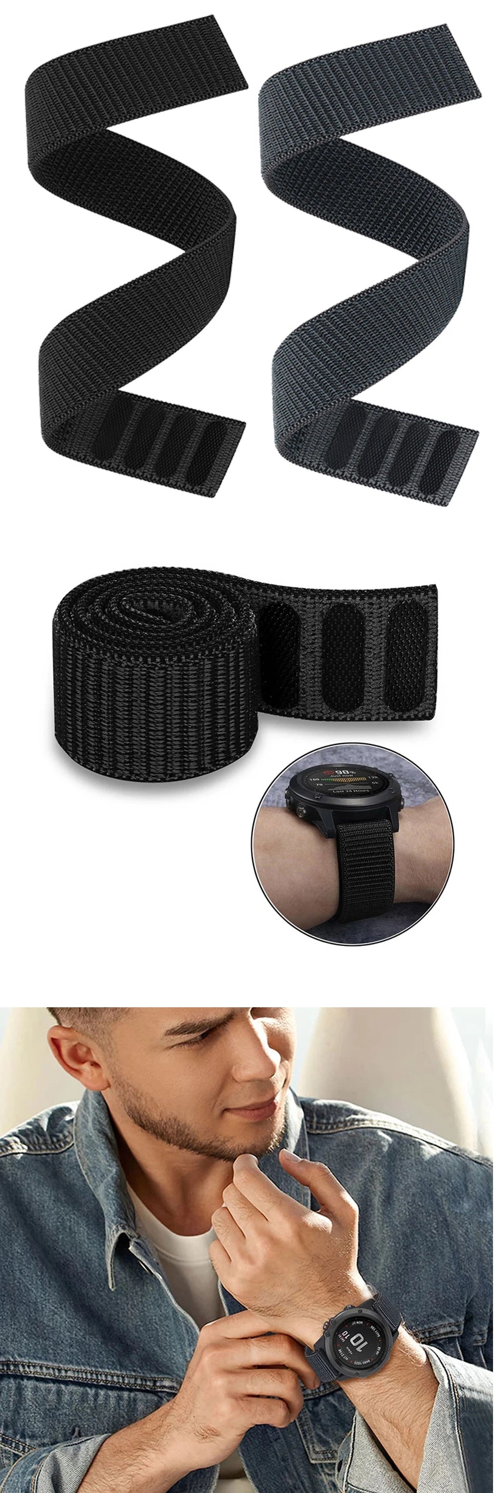 Bracelet Nylon QuickFit FYNIX – 22mm / 26mm – Compatible Garmin Enduro, Fenix, Epix, Instinct, Forerunner