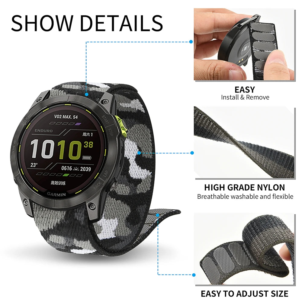 Bracelet en Nylon Tressé FYNIX – QuickFit 22mm / 26mm – Compatible Garmin Fenix & Tactix